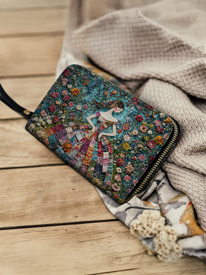  Leather Clutch Purse With Wristlet Strap Handle Floral Fantasy