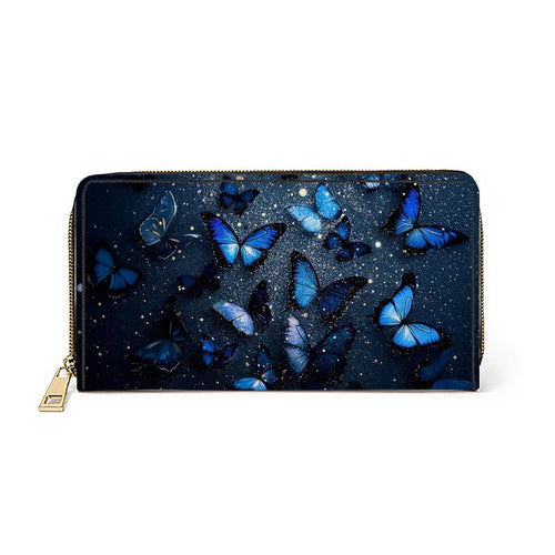  Leather Clutch Purse With Wristlet Strap Handle Dreamy Butterfly