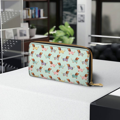  Leather Clutch Purse With Wristlet Strap Handle Colorful Dachshunds Ver2