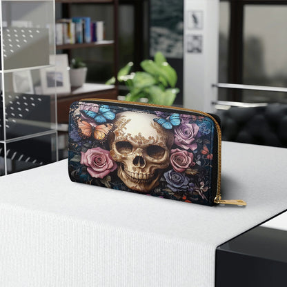  Leather Clutch Purse With Wristlet Strap Handle Skull Eternal Serenade
