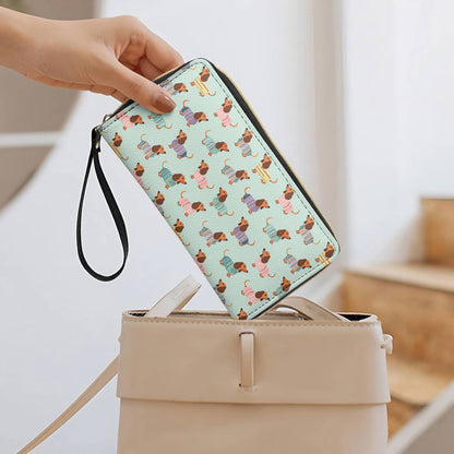  Leather Clutch Purse With Wristlet Strap Handle Colorful Dachshunds Ver2