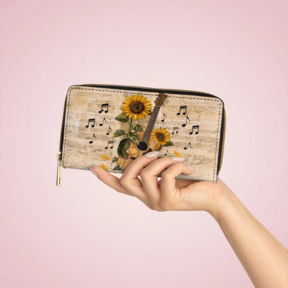  Leather Clutch Purse With Wristlet Strap Handle Sunflower Melody