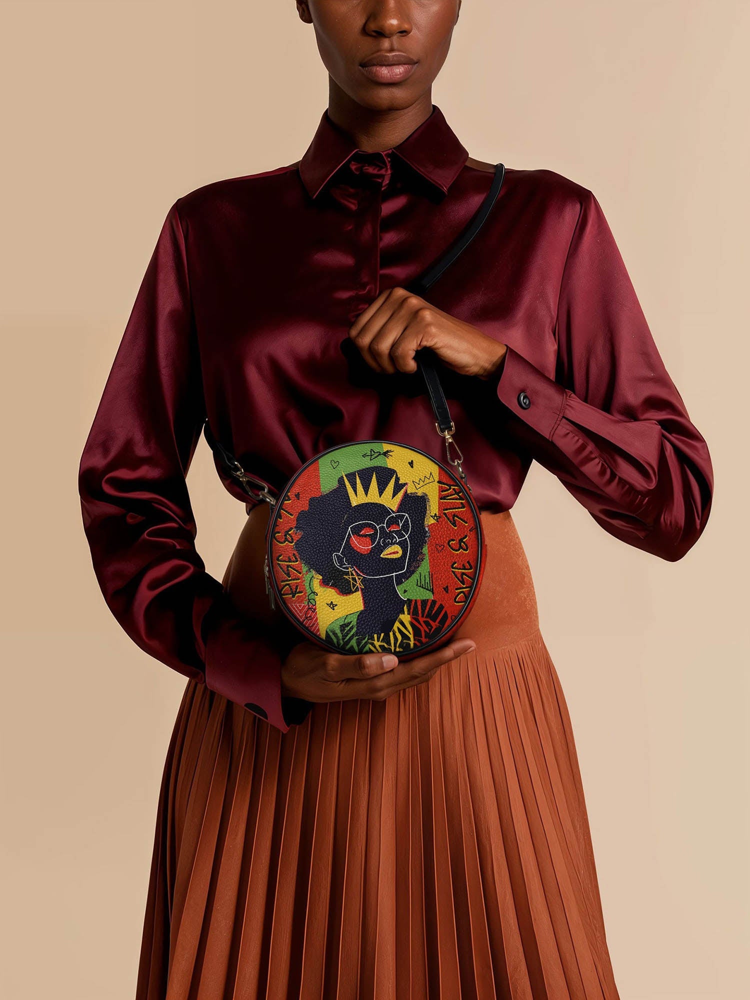 "Aina" Flame Red Circle Crossbody Bag