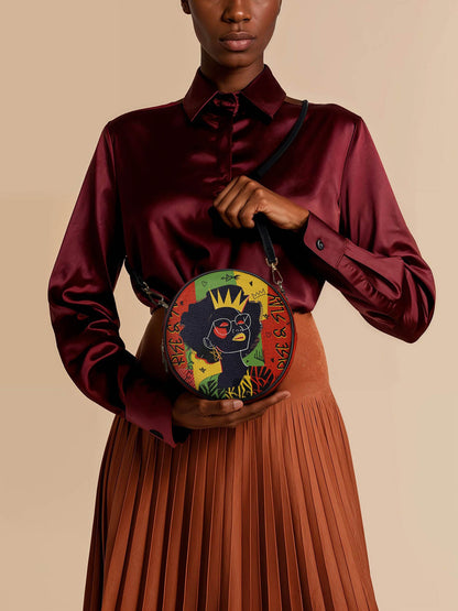 "Aina" Flame Red Circle Crossbody Bag