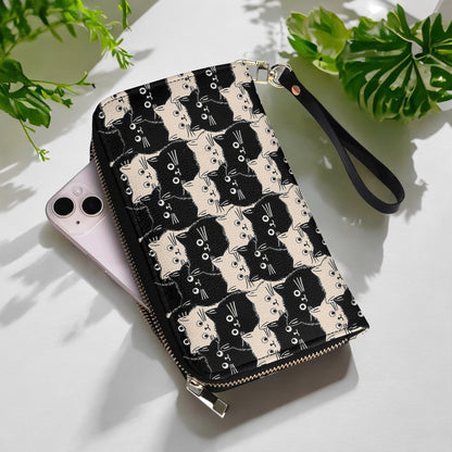  Leather Clutch Purse With Wristlet Strap Handle Cute Face Cats