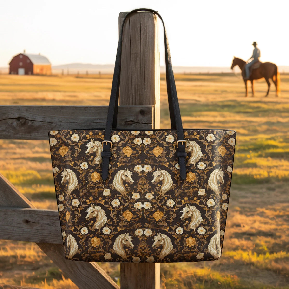  Golden Mane Bloom Leather Tote Bag