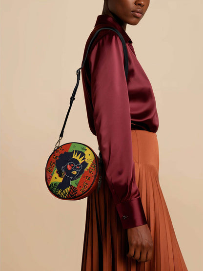 "Aina" Flame Red Circle Crossbody Bag