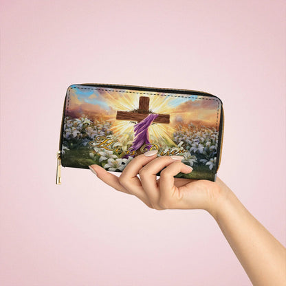  Leather Clutch Purse With Wristlet Strap Handle Easter Glory