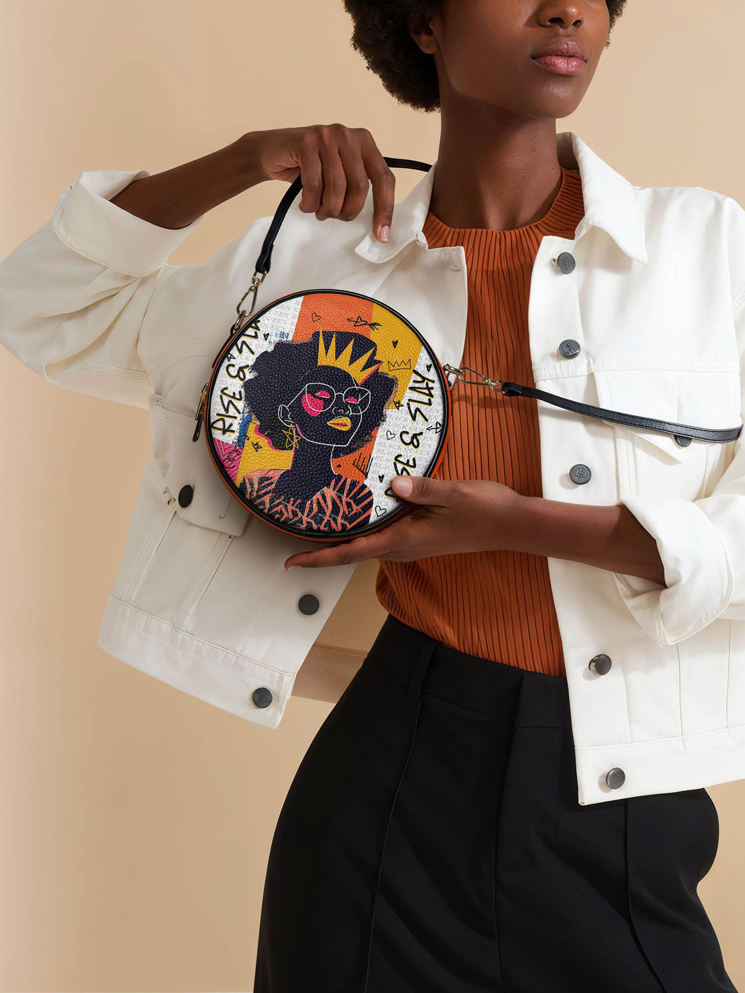 "Aina" Coconut White Circle Crossbody Bag