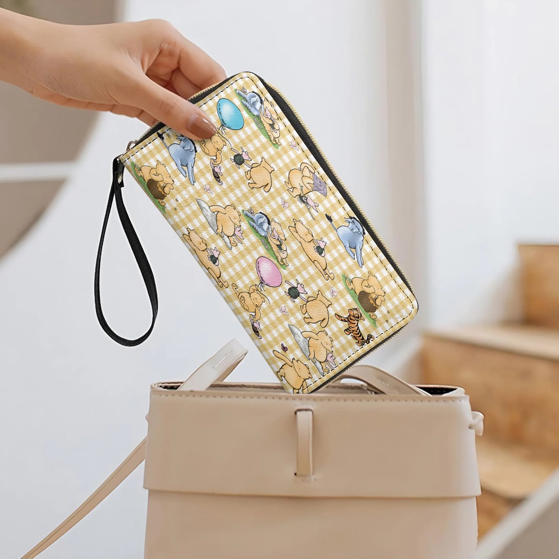  Leather Clutch Purse With Wristlet Strap Handle Sunny Days with Pooh