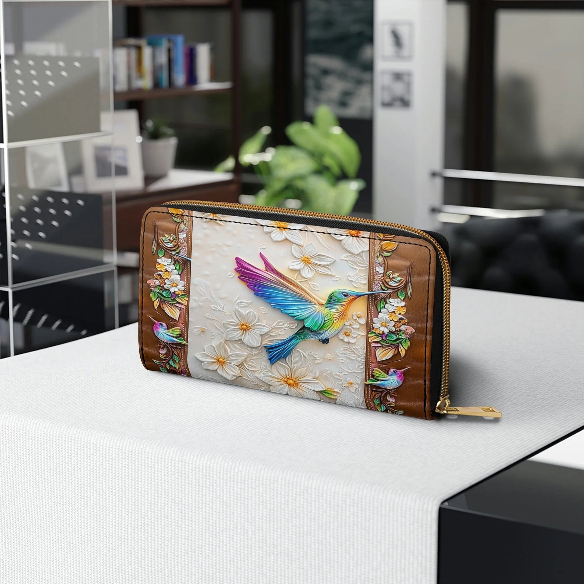  Leather Clutch Purse With Wristlet Strap Handle Fluttering Blooms