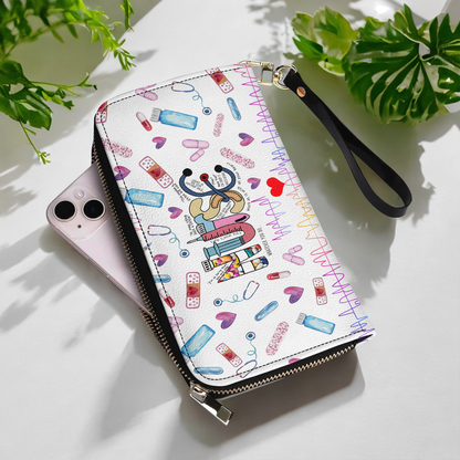  Leather Clutch Purse With Wristlet Strap Handle Nurse Colorful