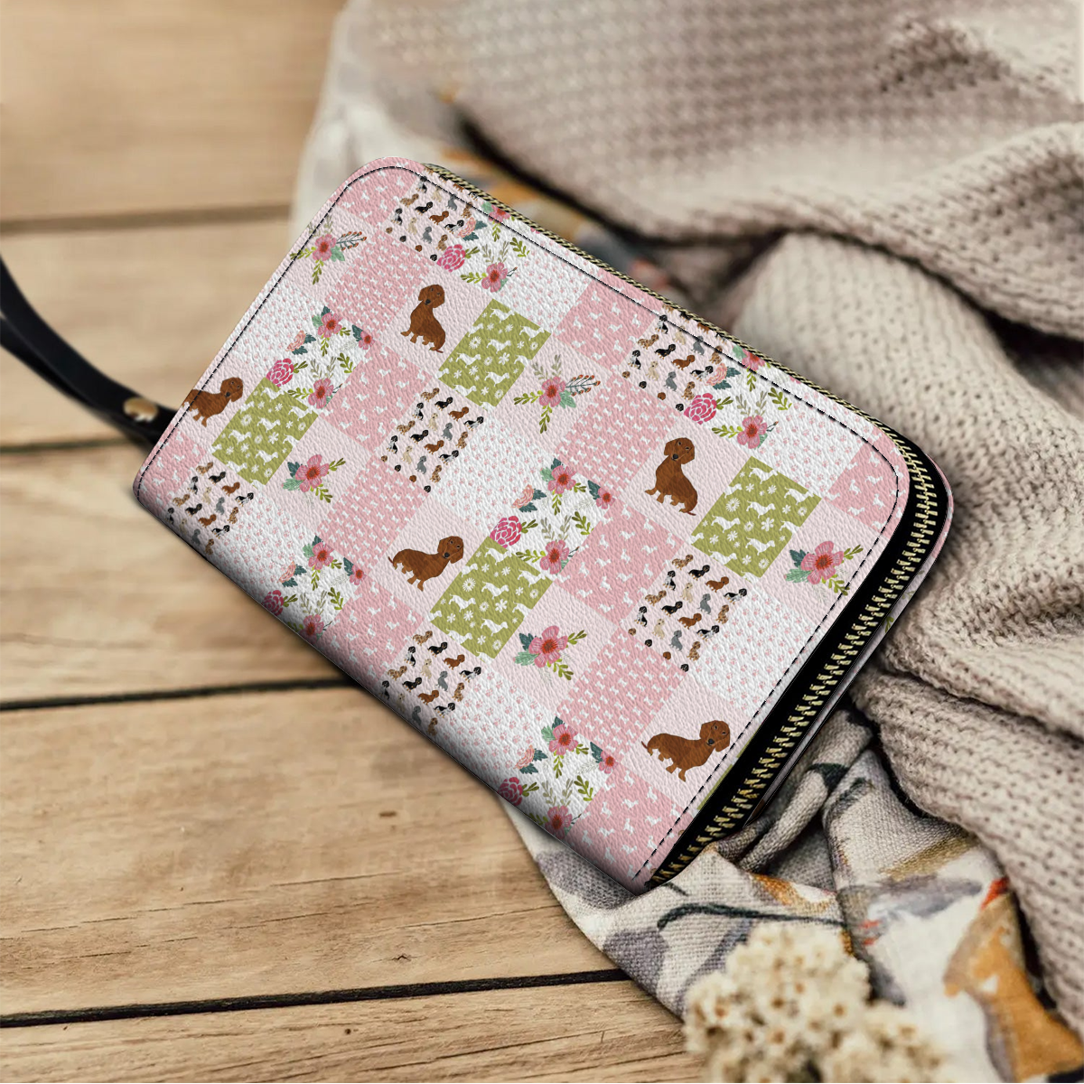  Leather Clutch Purse With Wristlet Strap Dachshund Dreams