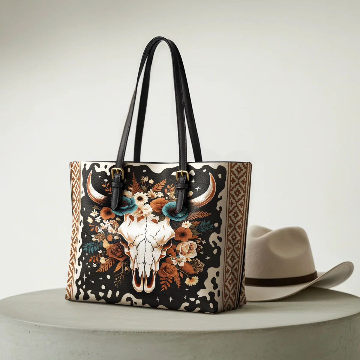  Floral Longhorn Spirit Leather Tote Bag