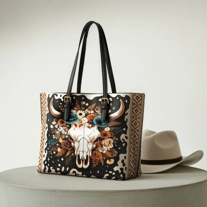  Floral Longhorn Spirit Leather Tote Bag