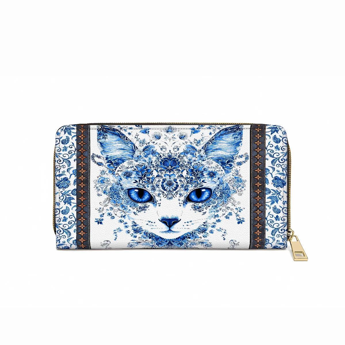  Leather Clutch Purse With Wristlet Strap Handle Blue Beauty Cat