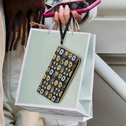  Leather Clutch Purse With Wristlet Strap Handle Inelegance Sunflowers