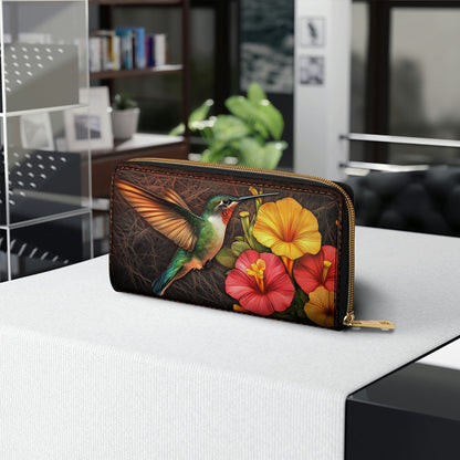  Leather Clutch Purse With Wristlet Strap Handle Tropical Hummingbird
