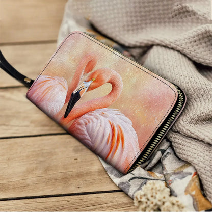  Leather Clutch Purse With Wristlet Strap Handle Flawlessly Fabulous Flamingo Bliss