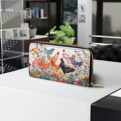  Leather Clutch Purse With Wristlet Strap Handle Chicken Rooster Garden Bliss