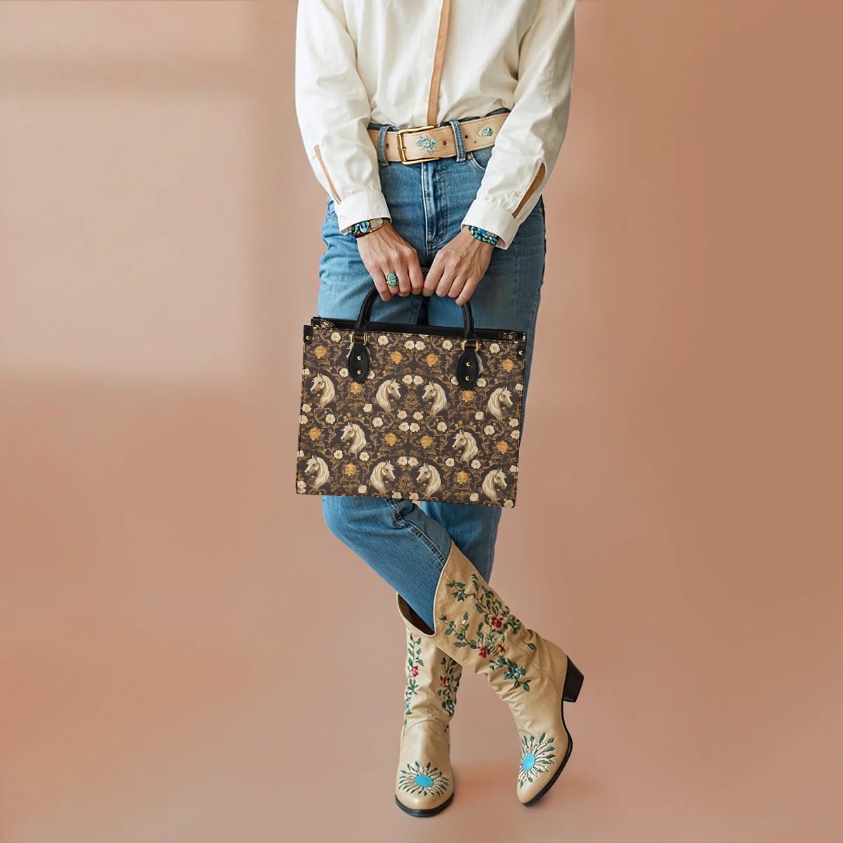  Golden Mane Bloom Leather Bag