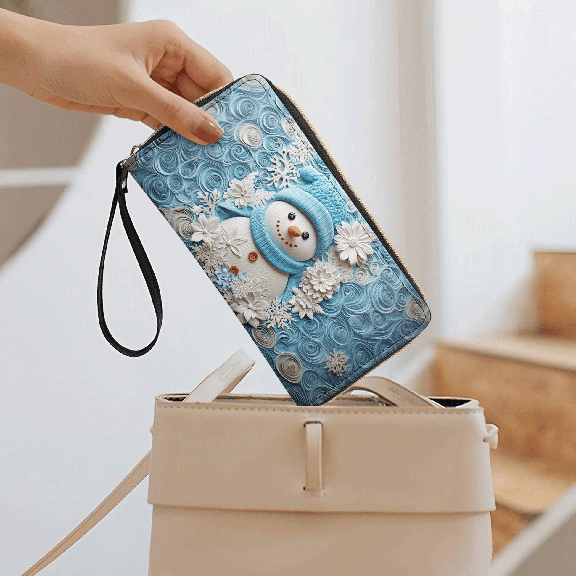  Leather Clutch Purse With Wristlet Strap Handle Winter Chic