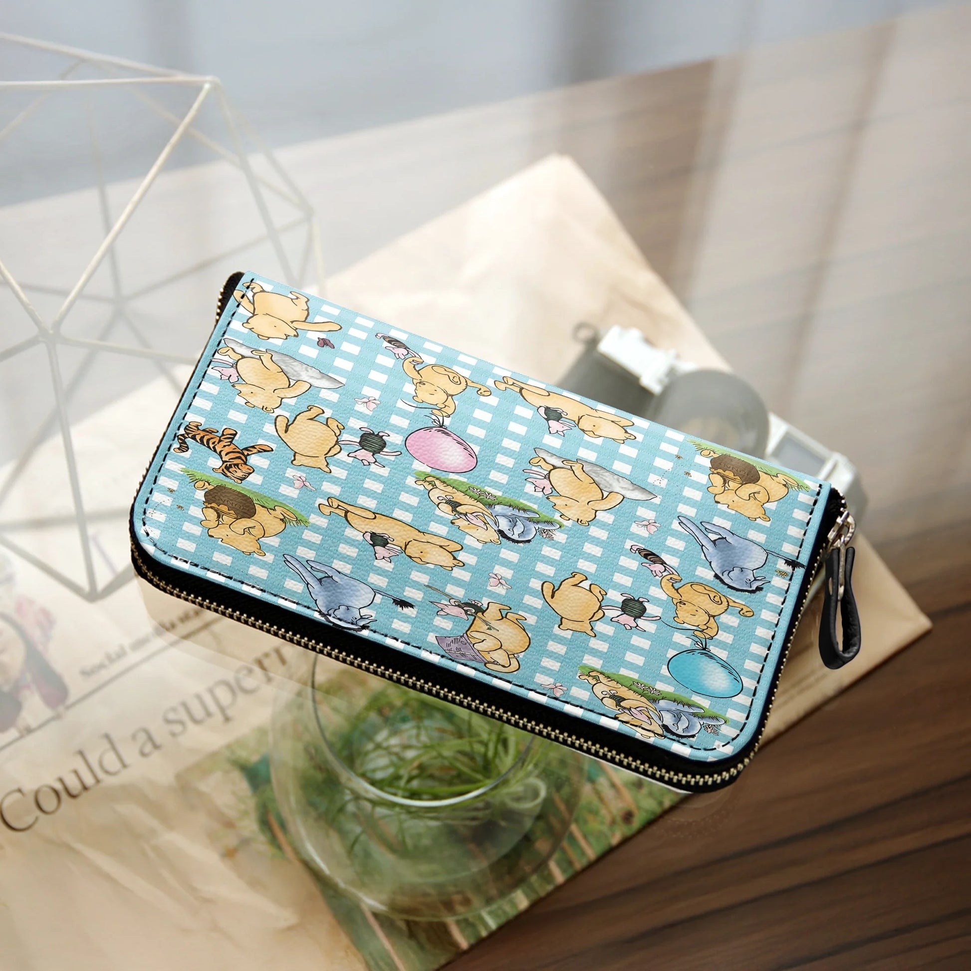  Leather Clutch Purse With Wristlet Strap Handle Winnie the Pooh Picnic