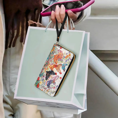  Leather Clutch Purse With Wristlet Strap Handle Chicken Rooster Garden Bliss