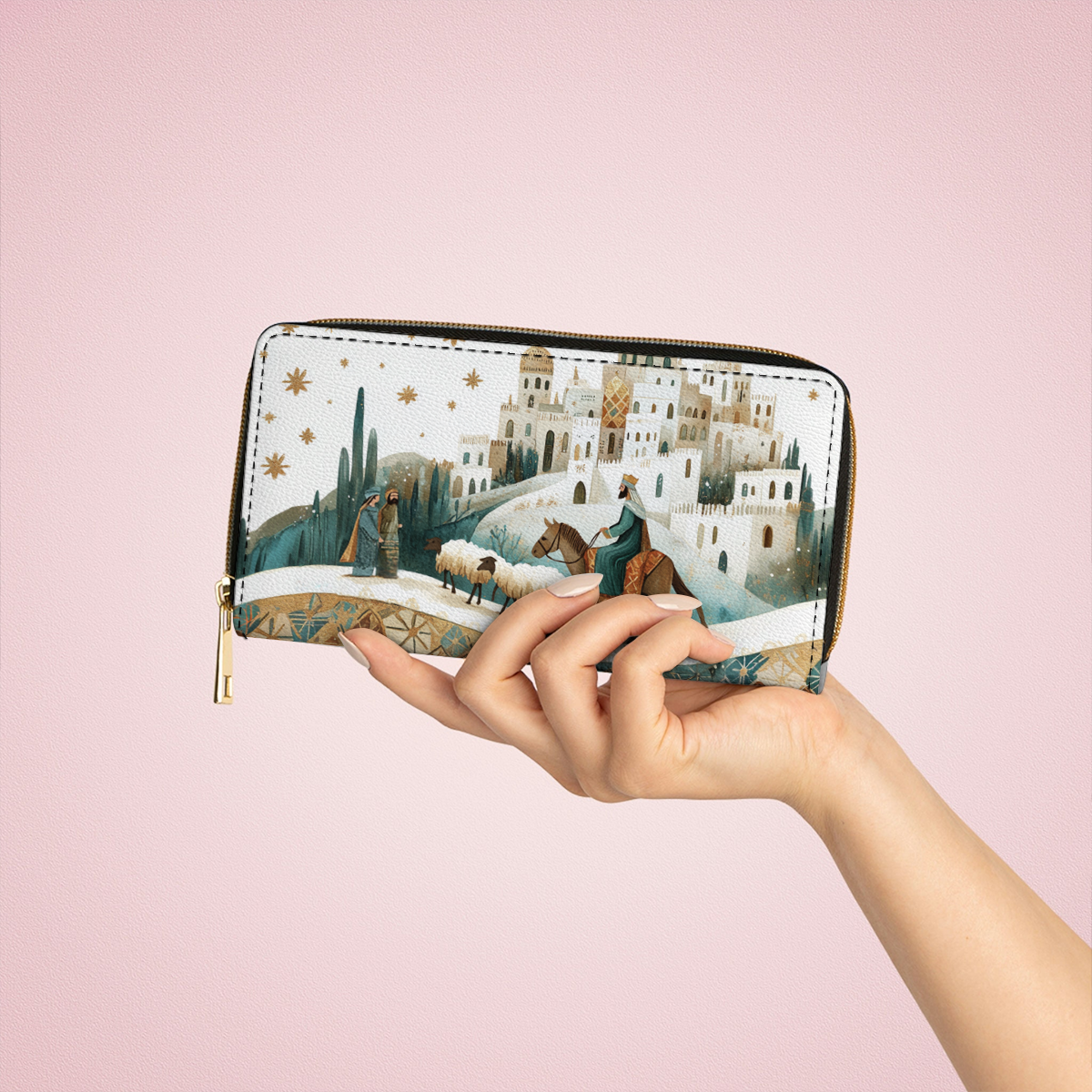  Leather Clutch Purse With Wristlet Strap Handle Starry Bethlehem Journey