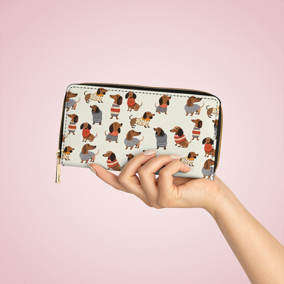  Leather Clutch Purse With Wristlet Strap Handle Dachshund Cute