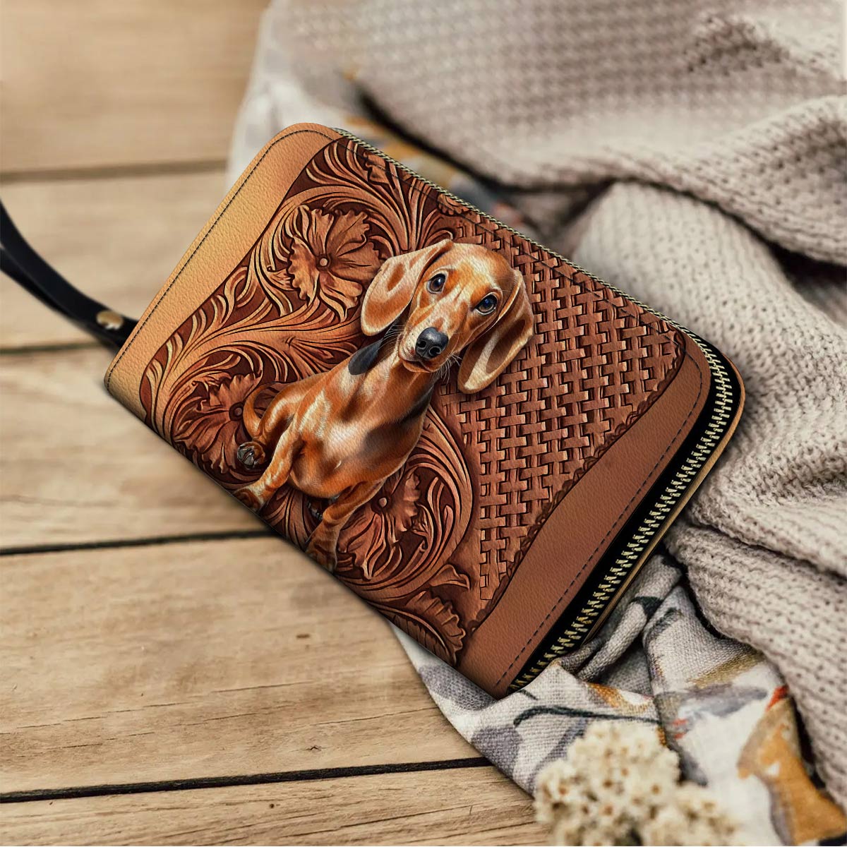  Leather Clutch Purse With Wristlet Strap Handle Dapper Doxie