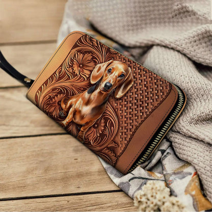 Leather Clutch Purse With Wristlet Strap Handle Dapper Doxie