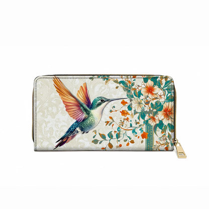 Leather Clutch Purse With Wristlet Strap Handle Hummingbird Harmony