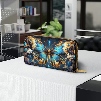  Leather Clutch Purse With Wristlet Strap Handle Butterfly Ethereal Radiance