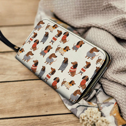  Leather Clutch Purse With Wristlet Strap Handle Dachshund Cute