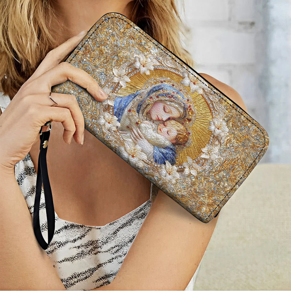  Leather Clutch Purse With Wristlet Strap Handle Holy Embrace