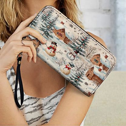  Leather Clutch Purse With Wristlet Strap Handle Snow Melody