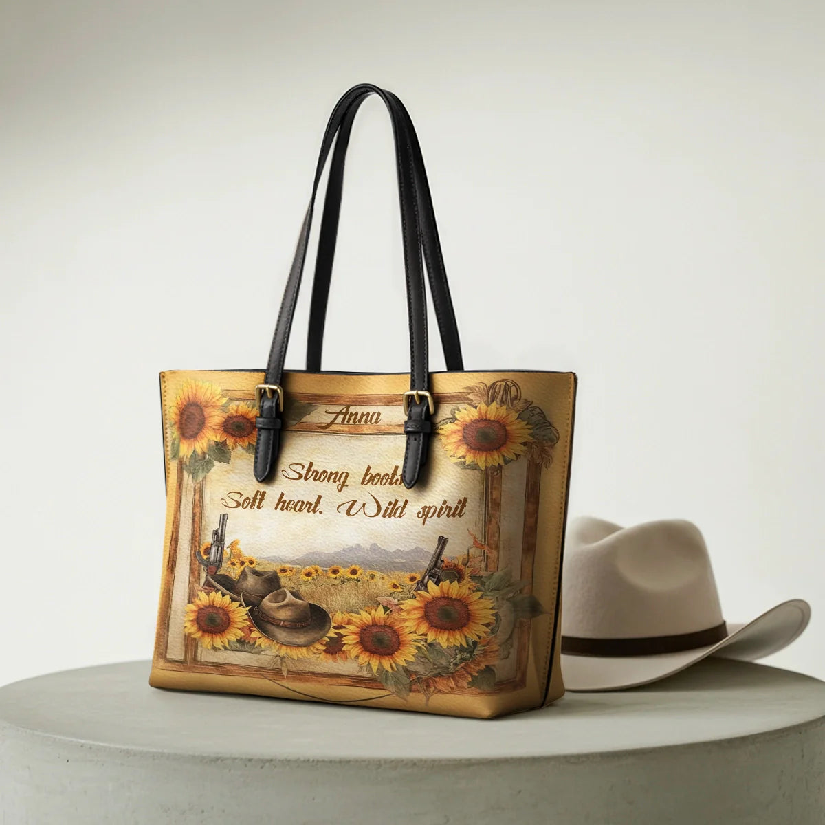  Personalized Wild Spirit Bloom Leather Tote Bag