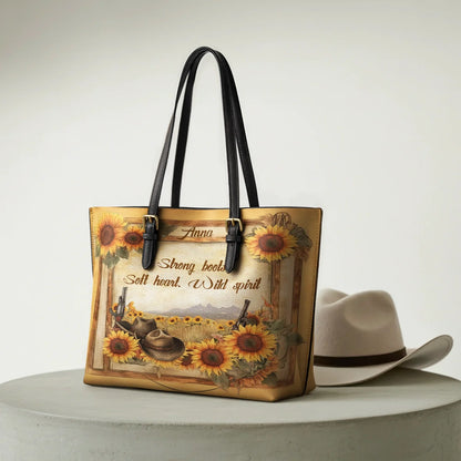  Personalized Wild Spirit Bloom Leather Tote Bag