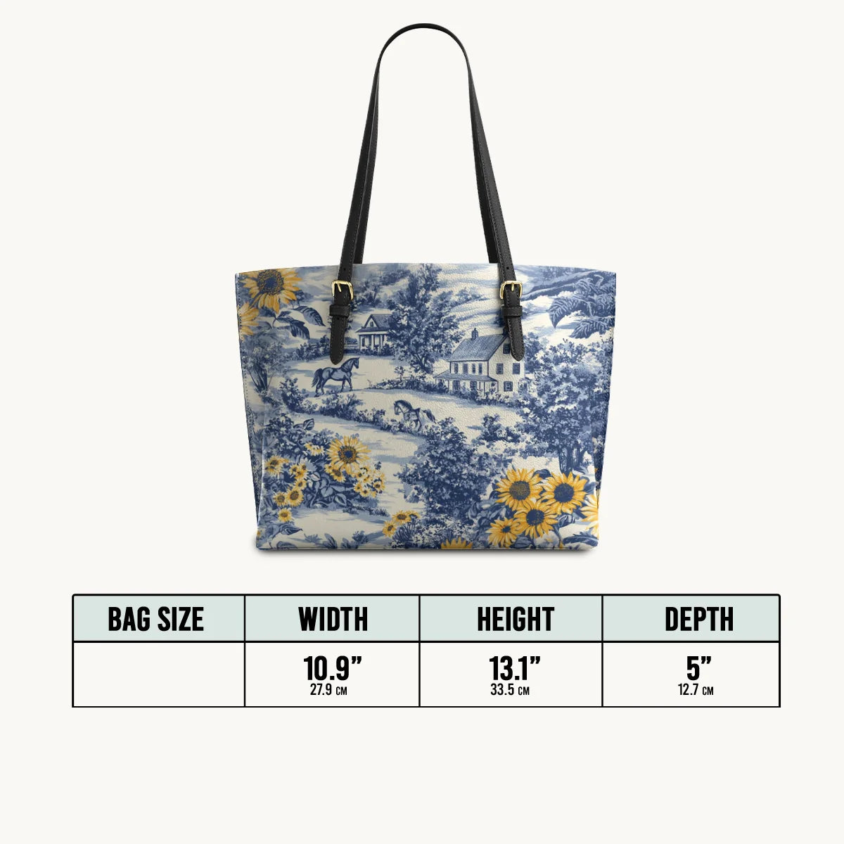  Toile Sunflower Prairie Leather Tote Bag