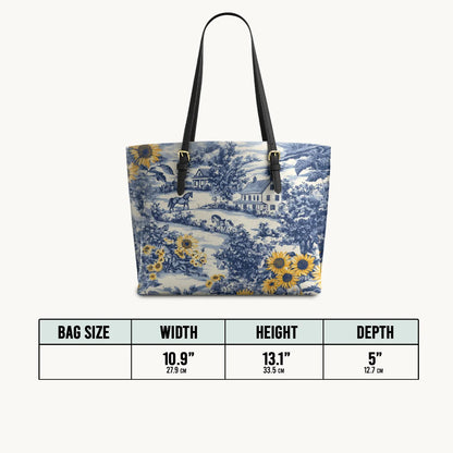  Toile Sunflower Prairie Leather Tote Bag