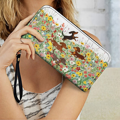  Leather Clutch Purse With Wristlet Strap Handle Traditional Flower Garden