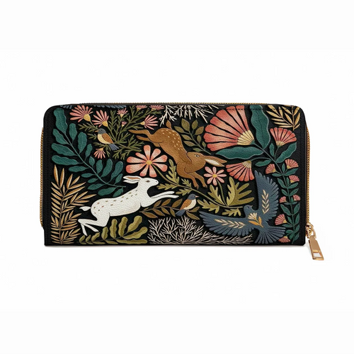  Leather Clutch Purse With Wristlet Strap Handle Forest Tale