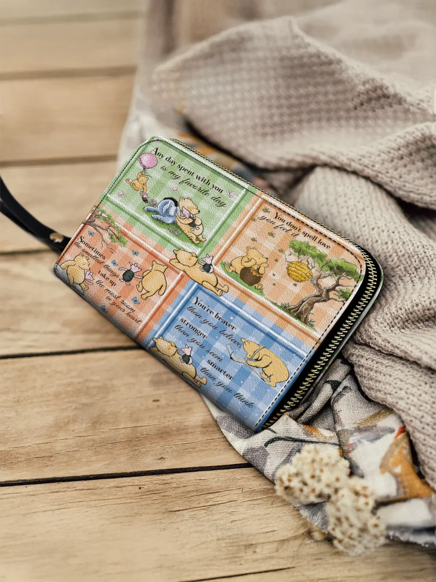  Leather Clutch Purse With Wristlet Strap Handle Winnie the Pooh Patchwork Bliss