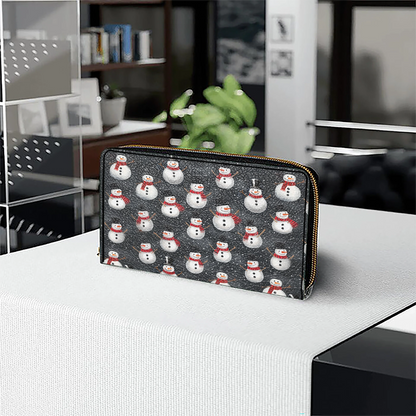  Leather Clutch Purse With Wristlet Strap Handle Christmas Snowman Gathering