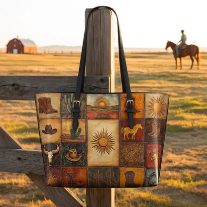 Western Mosaic Leather Tote Bag