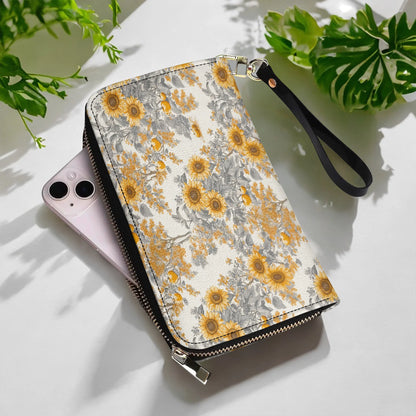  Leather Clutch Purse With Wristlet Strap Handle Georgia Sunshine Sunflower