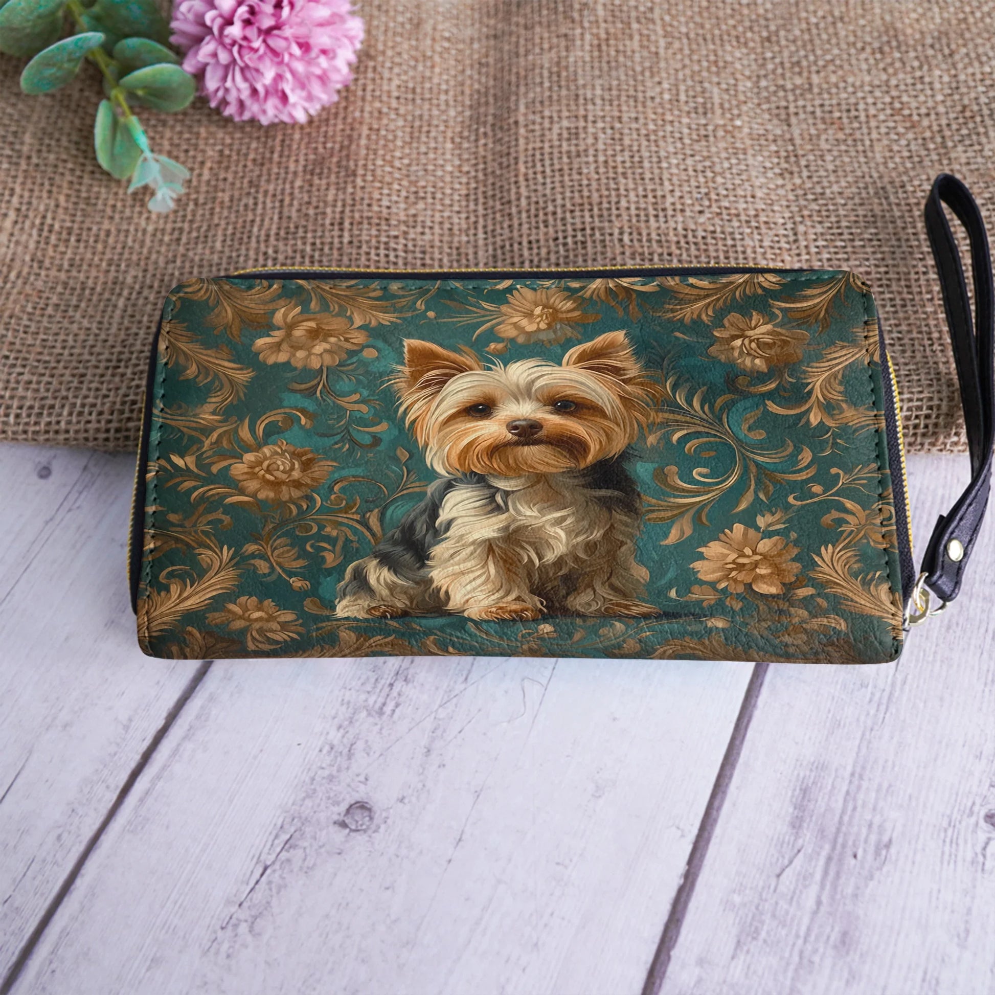  Leather Clutch Purse With Wristlet Strap Handle Regal Yorkie Elegance