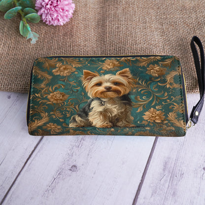  Leather Clutch Purse With Wristlet Strap Handle Regal Yorkie Elegance