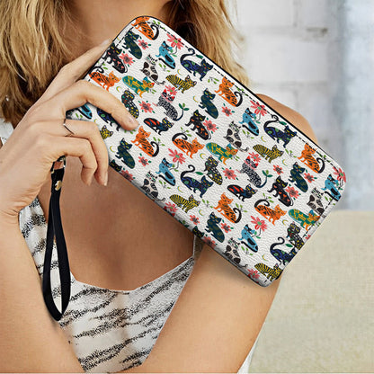  Leather Clutch Purse With Wristlet Strap Handle Cat Playful Paws